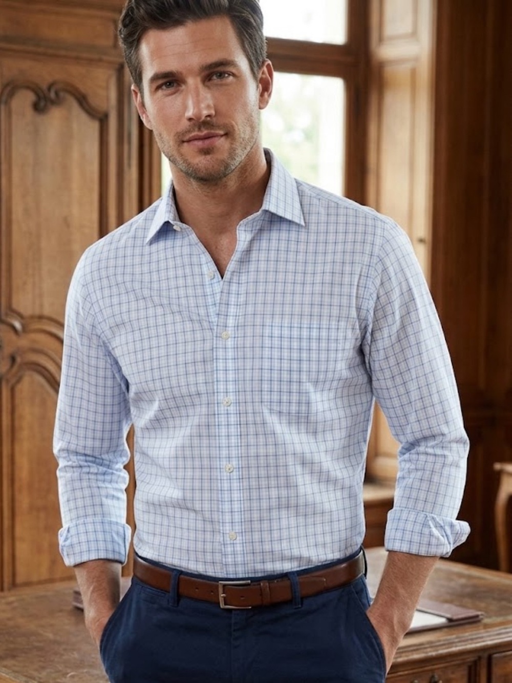 Brooks Brothers Regent Non Iron Dress Shirt Blue Plaid Cotton